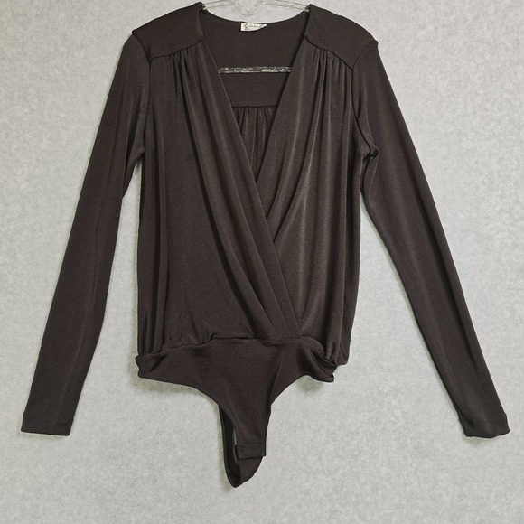 Free People Tops - Free People Intimately Size S Chocolate CoquetteDrape Long Sleeve Thong Bodysuit